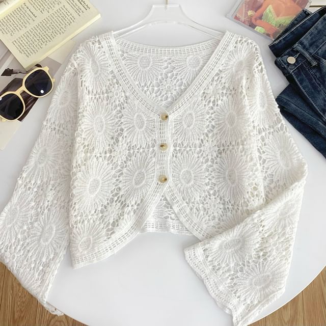 V-Neck Crochet Cardigan