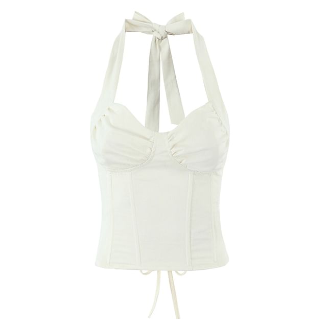 Ruched Lace-Up Halter Top