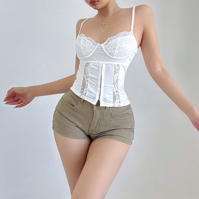 Spaghetti Strap Sweetheart Neck Lace Cami Top