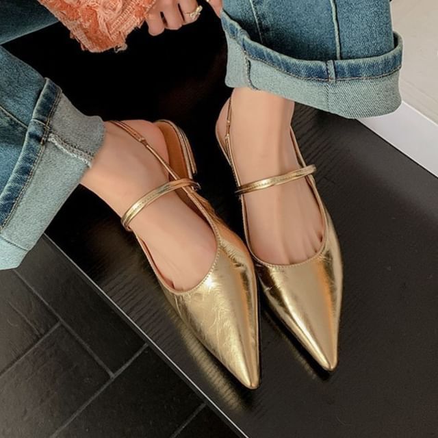 Pointed Heel Mules Low Slingback Toe