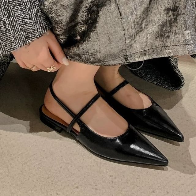 Pointed Heel Mules Low Slingback Toe