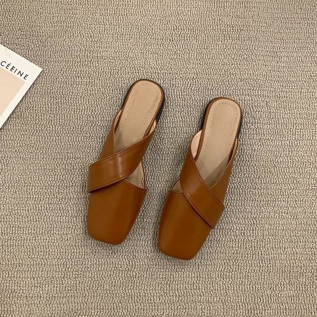 Square Cross Criss Toe Mules