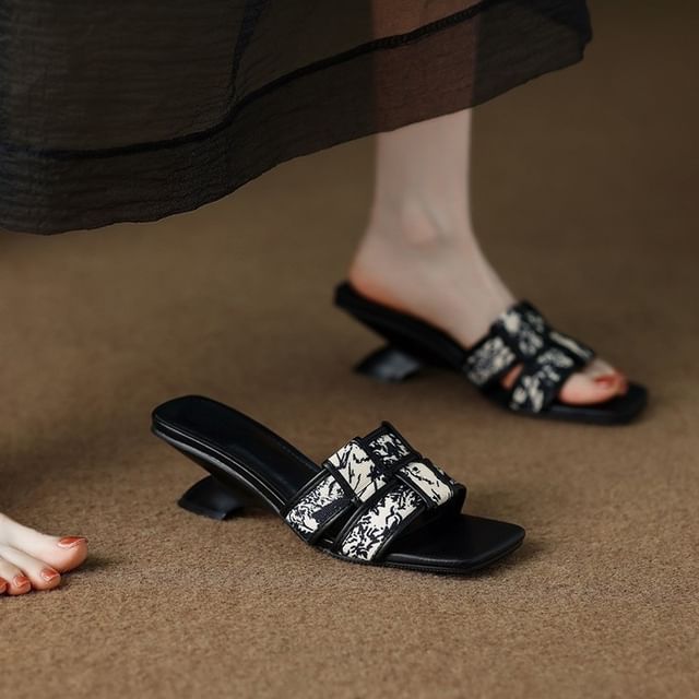 Sandals Woven Heel Print Slide Wedge
