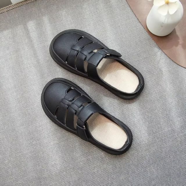 Plain Cutout Faux Leather Mules