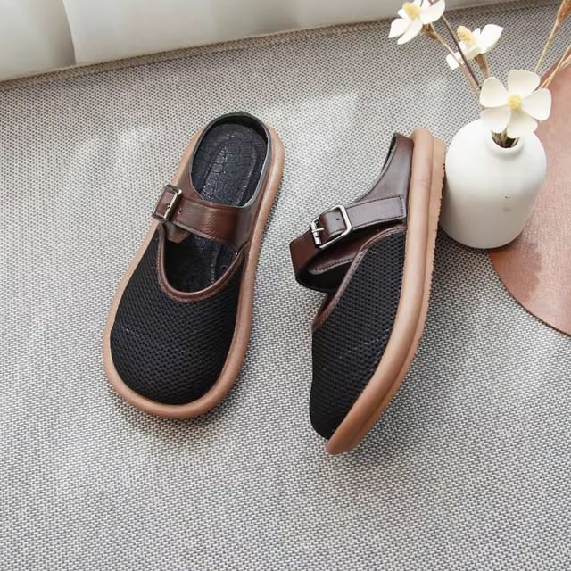 Faux Leather Panel Mesh Mary Jane Mules