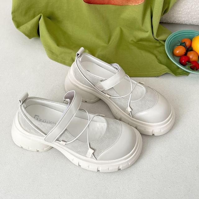 Platform Adhesive Strap Plain Mary Jane Shoes