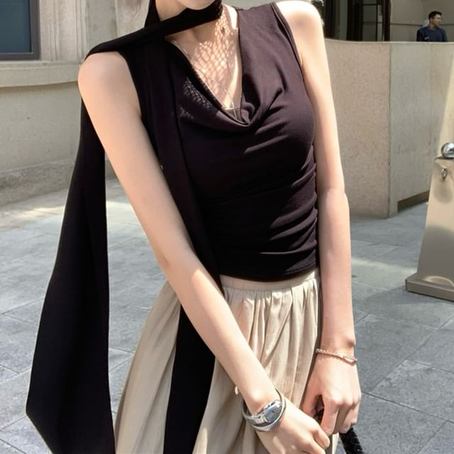Cowl Neck Ruched Top & Maxi Skirt Set - High Rise