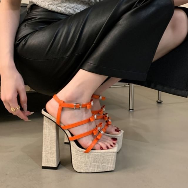 Block Heel Square Toe Slide Sandals
