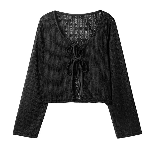 Bell Sleeve V-Neck Crochet Knit Cardigan