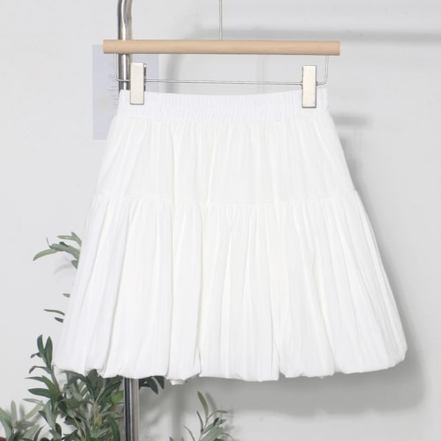 Elasticized Flared Mini Skirt with Tiered Plain Design