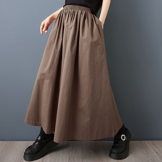 Elastic-Waist Maxi Skirt with Flowing A-Line Design