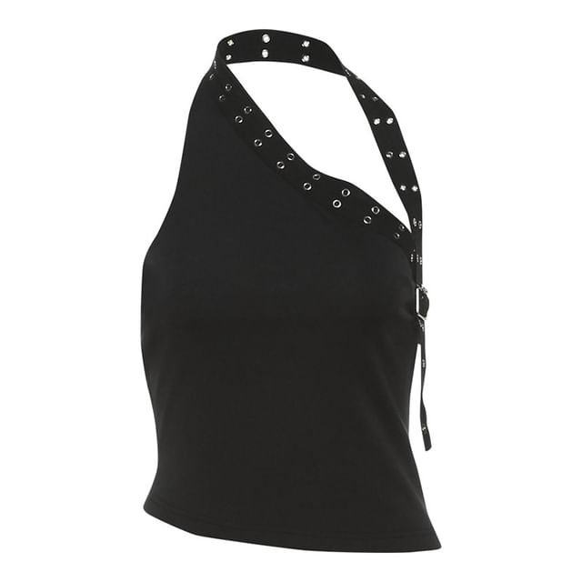 Asymmetric Cut-Out Buckle Tank & Low-Waist Studded Hot Pants