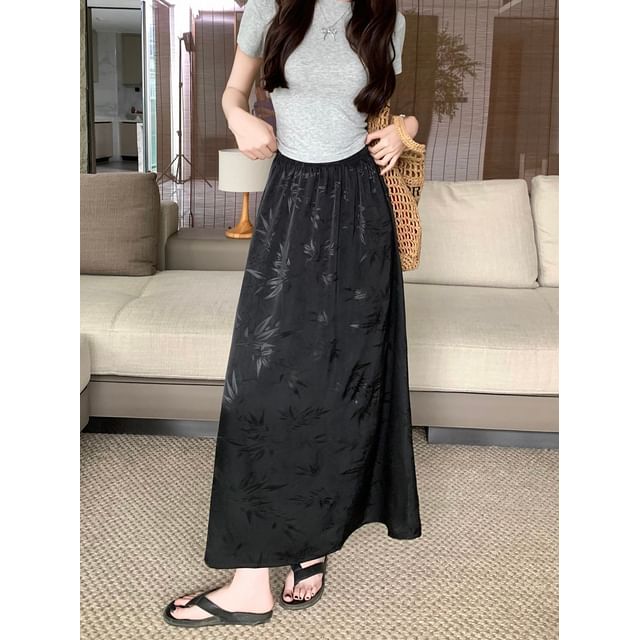 Jacquard High Waist Maxi A-Line Skirt