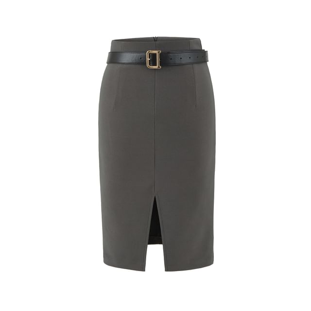 Front-Slit Pencil Skirt with High Rise Waist