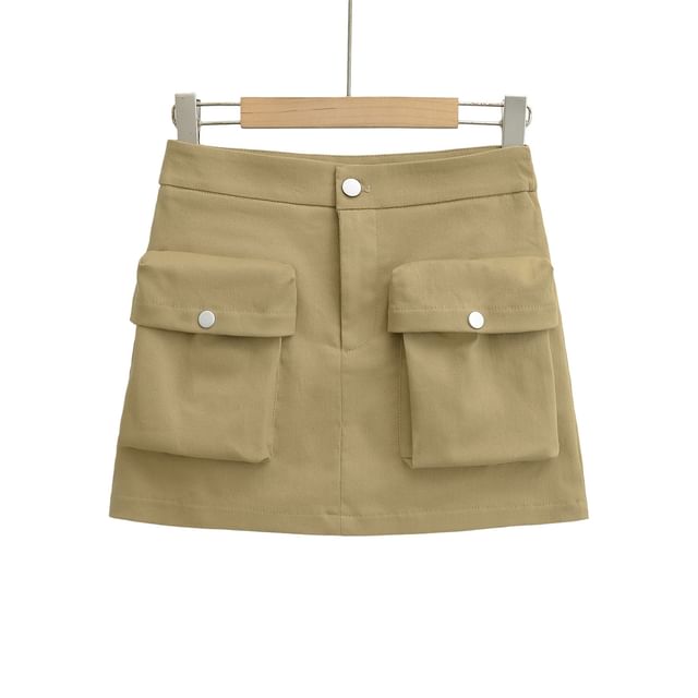 Pocket Detail Mini A-Line Skirt with High Waist