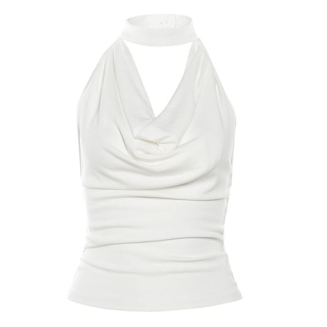 Plain Halter Cutout Blouse