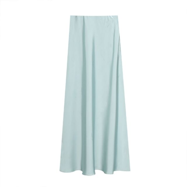 Satin Maxi Fishtail Skirt with High Waist Plain Style