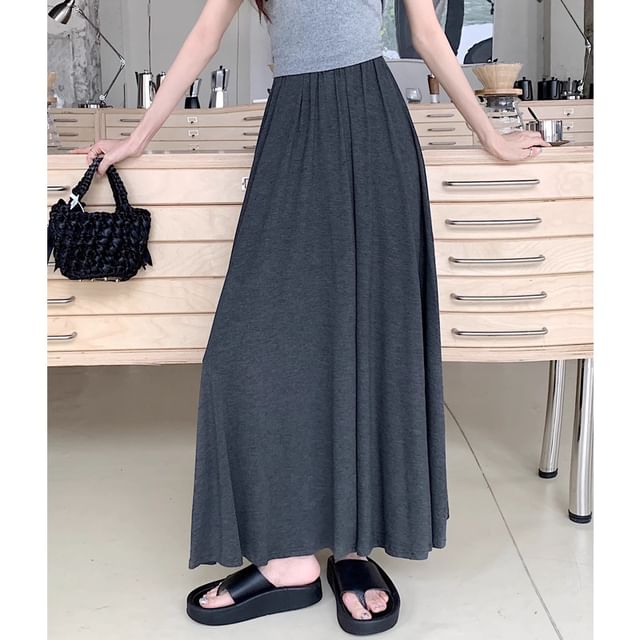 High Rise Plain Midi A-Line Skirt