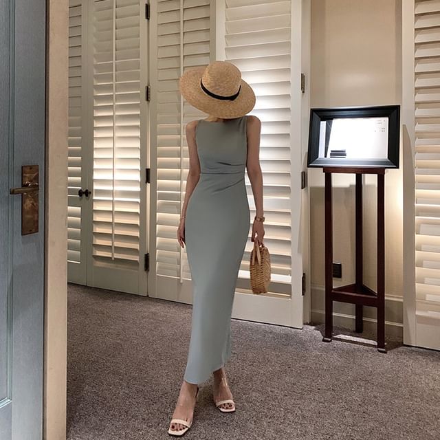 Black Sleeveless Boatneck Bodycon Maxi Dress - Altfashion Shop