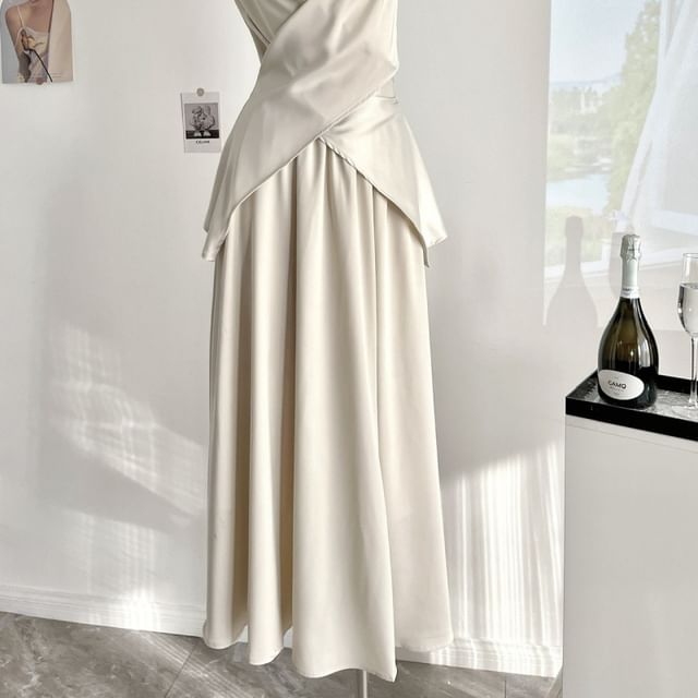 Sleeveless Twisted Plain Top and High Waist Maxi A-Line Skirt Set