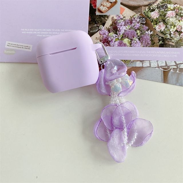 Plain Apple AirPods / Pro Earphone Case Skin with Petal Faux Pearl Charm