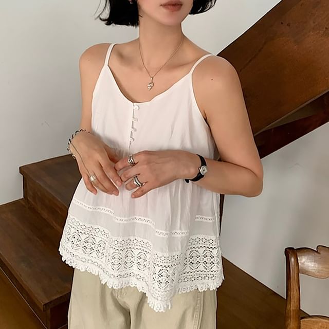 V-Neck Lace Camisole Spaghetti Strap