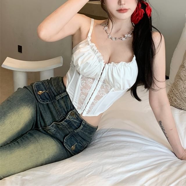 Ruched Lace Bustier Cami Top