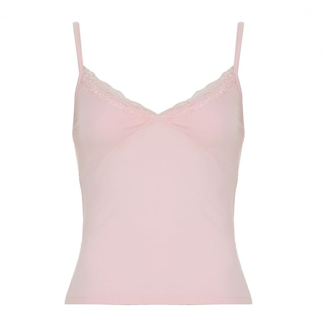 Halter V-Neck Lace-Trim Slim Fit Crop Camisole Top