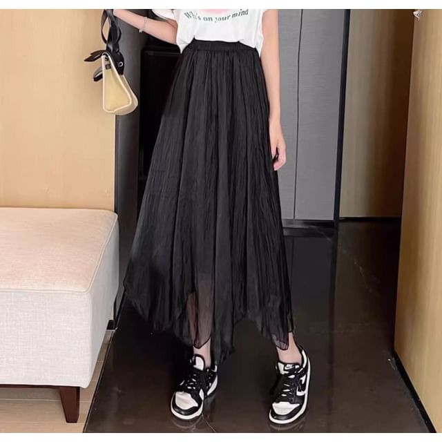 Chiffon A-Line Midi Skirt with High Waist