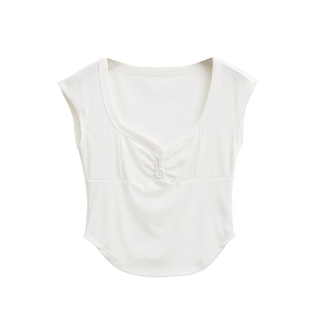 Plain Square-Necked Cap-Sleeved Crop Top