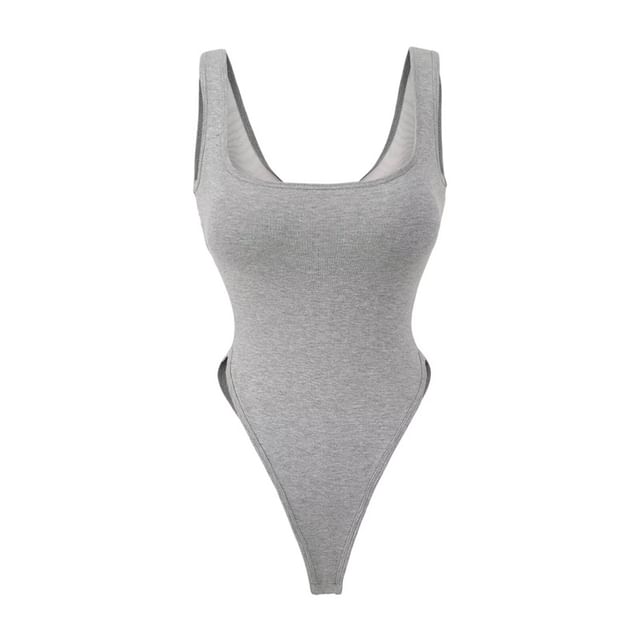 Plain Square-Necked Sleeveless Bodysuit Top