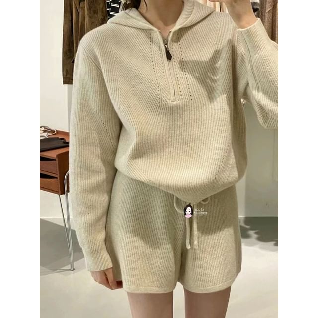 Half-Zip Hooded Knitted Sweater