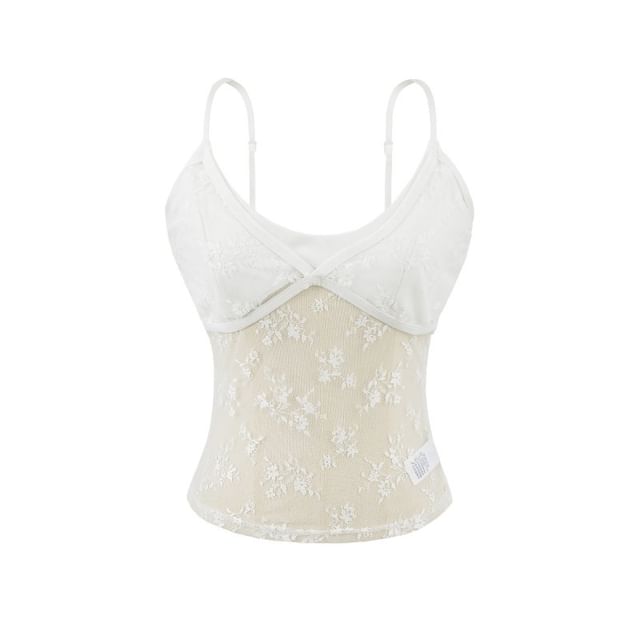 Scoop Neck Sheer Lace Crop Camisole Top