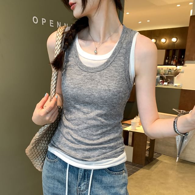 Mock Two-Piece Round-Necked Tank Top