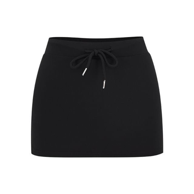 Drawstring Waist Mini Pencil Skirt Plain