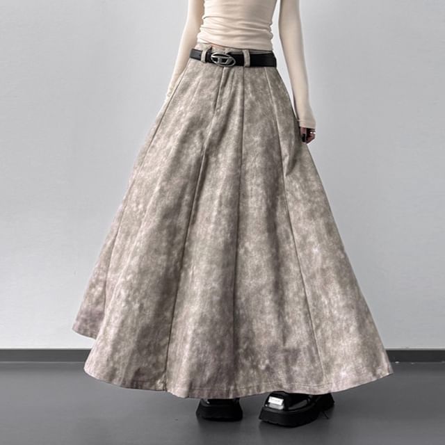 Mid Rise Tie-Dye Panel A-Line Maxi Skirt