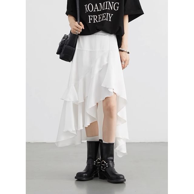 High Waist Asymmetrical A-Line Skirt Plain