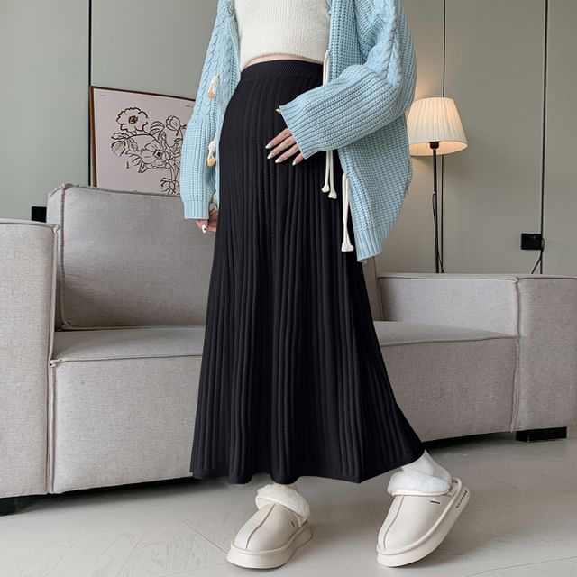 Maternity Knit Midi A-Line Skirt High Rise