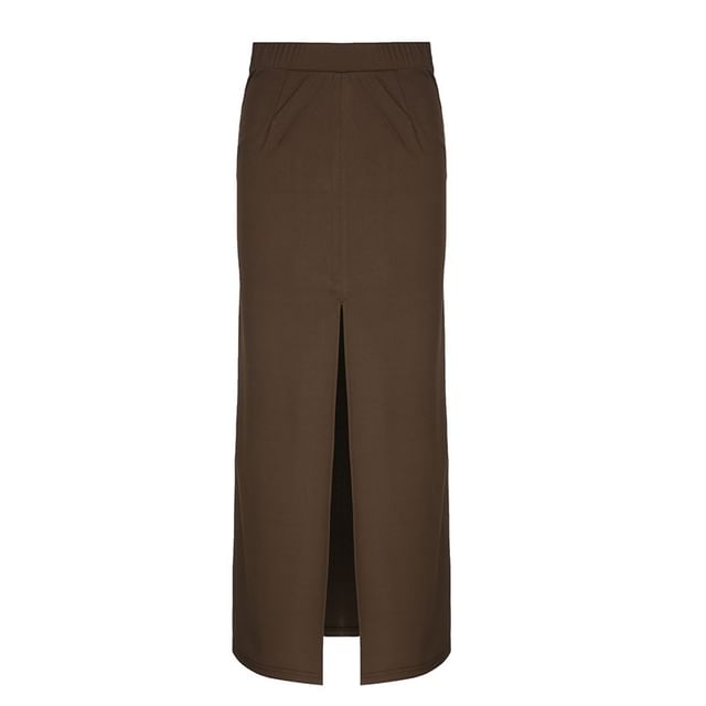 High Rise Plain Pencil Maxi Skirt