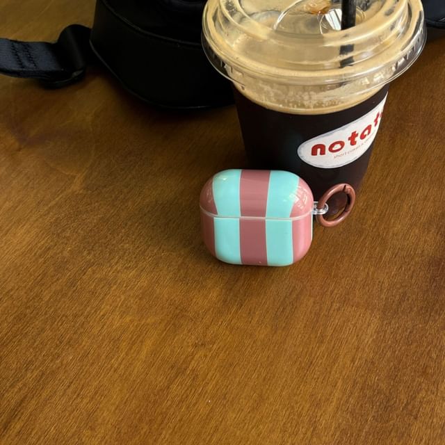 Set: Striped AirPods Earphone Case Skin + Ring Hoop