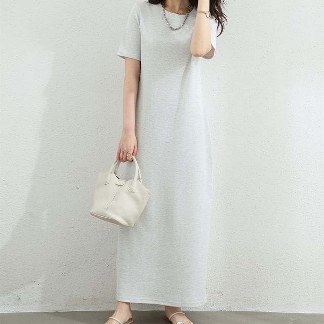 Maternity Short-Sleeve Crewneck Plain Maxi T-Shirt Dress (Various Designs)