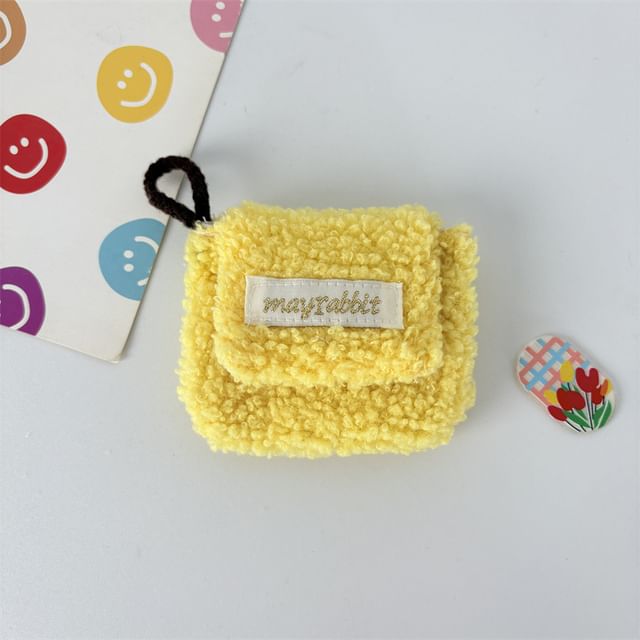 Faux Shearling Label Applique Airpod Earphone Case Skin