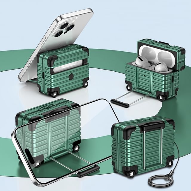 Luggage Apple AirPods / Pro Earphone Case Skin with Phone Stand