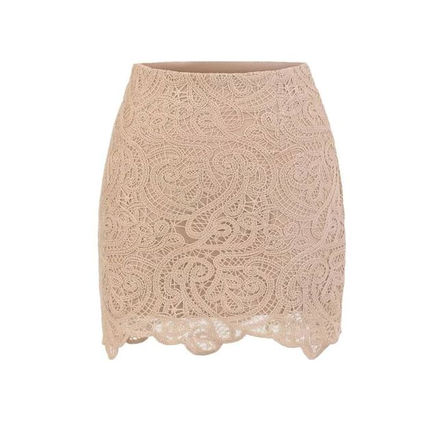 Lace Mini Pencil Skirt with High Rise