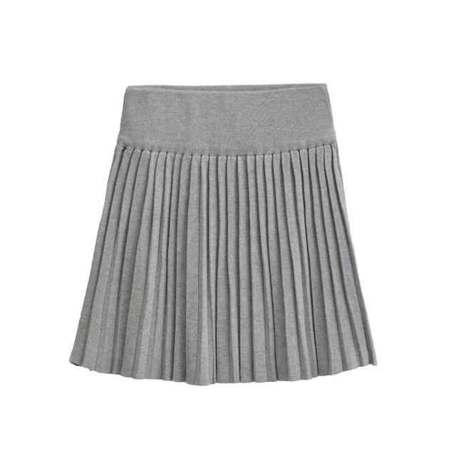 Pleated Knit Mini A-Line Skirt with High Waist