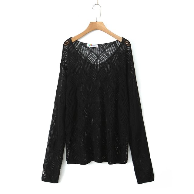 Plus Size Long Sleeve Off Shoulder Cutout Blouse Top