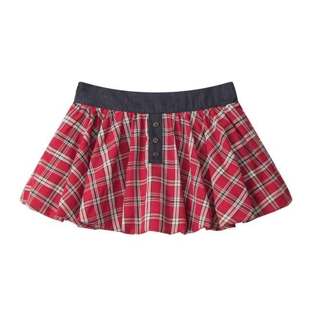 Plaid A-Line Mini Skirt with High Waist