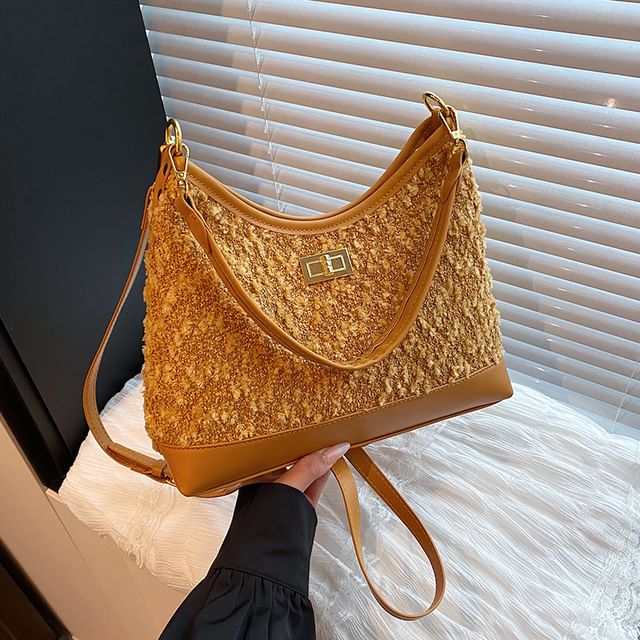 Buckled Panel Tweed Crossbody Shoulder Bag