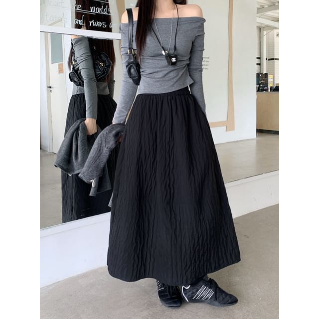 Textured Maxi A-Line Skirt