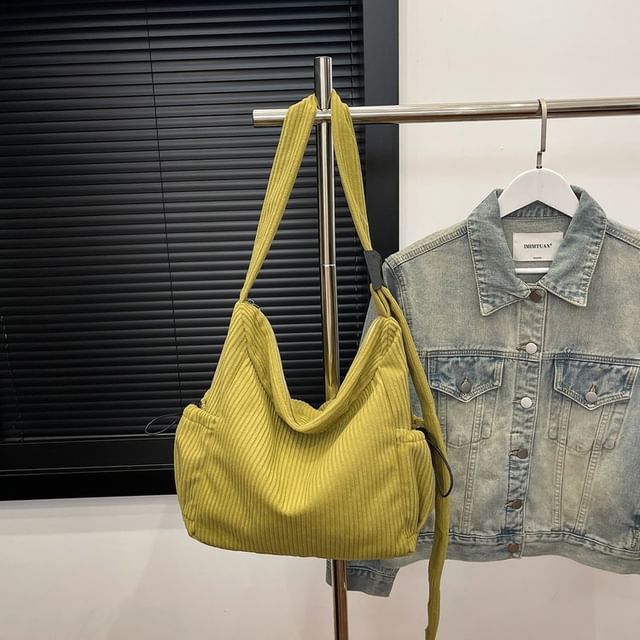 Corduroy Ribbed Plain Shoulder Bag